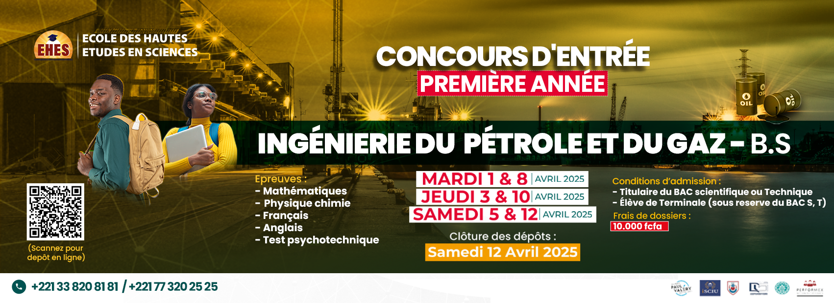 EHES : Concours d'entrée en première année Ingénierie du Pétrole et du Gaz 2025 au Sénégal